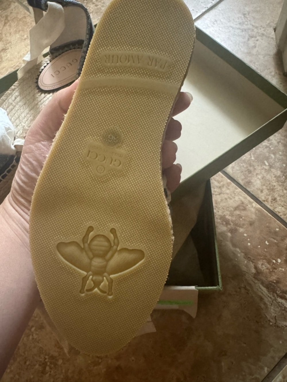 🆕 Gucci Pilar 51mm Denim Blue Espadrille Wedge Sandal with Ankle Tie - Picture 7 of 9